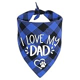 YHTWIN Funny Cute Blue Plaid Cotton Triangle Pet Dog Bandanas, I Love My Dad Dog Scarf, Gender Revea