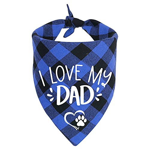 Yhtwin Funny Cute Blue Plaid Cotton Triangle Pet Dog Bandanas, I Love My Dad Dog Scarf, Gender Reveal Photo Prop Pet Scarf Decorations Accessories For Pet Dog Lovers Owner Gift #TOP30