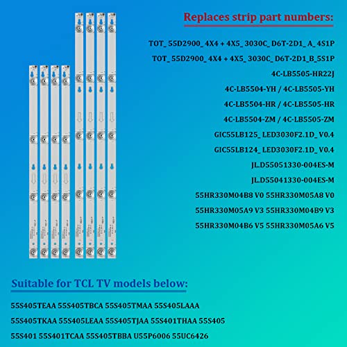 8 Pcs Full Tot_55D2900 Led Backlight Strips Set 55D2900 A-1 55D2900 B-1 For Tcl Tvs 55S405 55S403 55S401 D55A810 55Us57 Jl.d55051330-004Es-M 4C-Lb5505 55S405Teaa 55S405Tbca 55S405Tmaa 55S405Laaa #TOP4