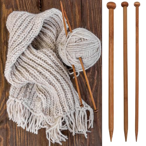 ALMEKAQUZ Knitting Needle Set, Different Sizes Bamboo Knitting Needles, Single Pointed Long Wooden Knitting Needles, for DIY Handmade Wool Sweater Scarf for Beginner(Pair of 3)