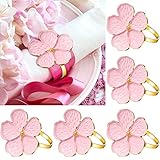 Patelai 6 Pcs Pink Flower Napkin Rings Set, Holiday Floral Napkin Ring Holder Gold Serviette Buckle Gift for Wedding Birthday Daily Party Banquet Luncheons Dinner Table Decor and Daily Use