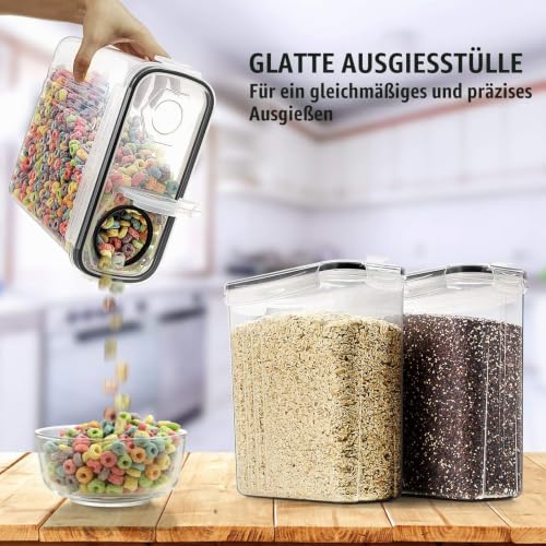 Foto von Wildone Müsli-Behälter-Set aus Kunststoff, 6 große (16,9 Tassen, 384 ml), luftdichte Frischhaltedosen – auslaufsicher, BPA-freier Müsli-Spender | Mehl, trockene Lebensmittel mit schwarz Deckel