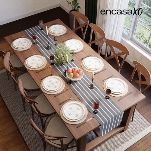 Image of Encasa XO Cotton Table Runner for 4 to 6 Seater | Size 13x72 in | Roma Grey Stripes - Machine Washable & Durable