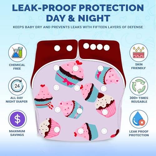 Image of Ambaby Leakage-Proof Cloth Diaper for Babies 0 to 3 Years - 1 High Absorbent Inserts and 1 Reusable & Washable Baby Cloth Diaper - Adjustable Fit (5-17 kg)