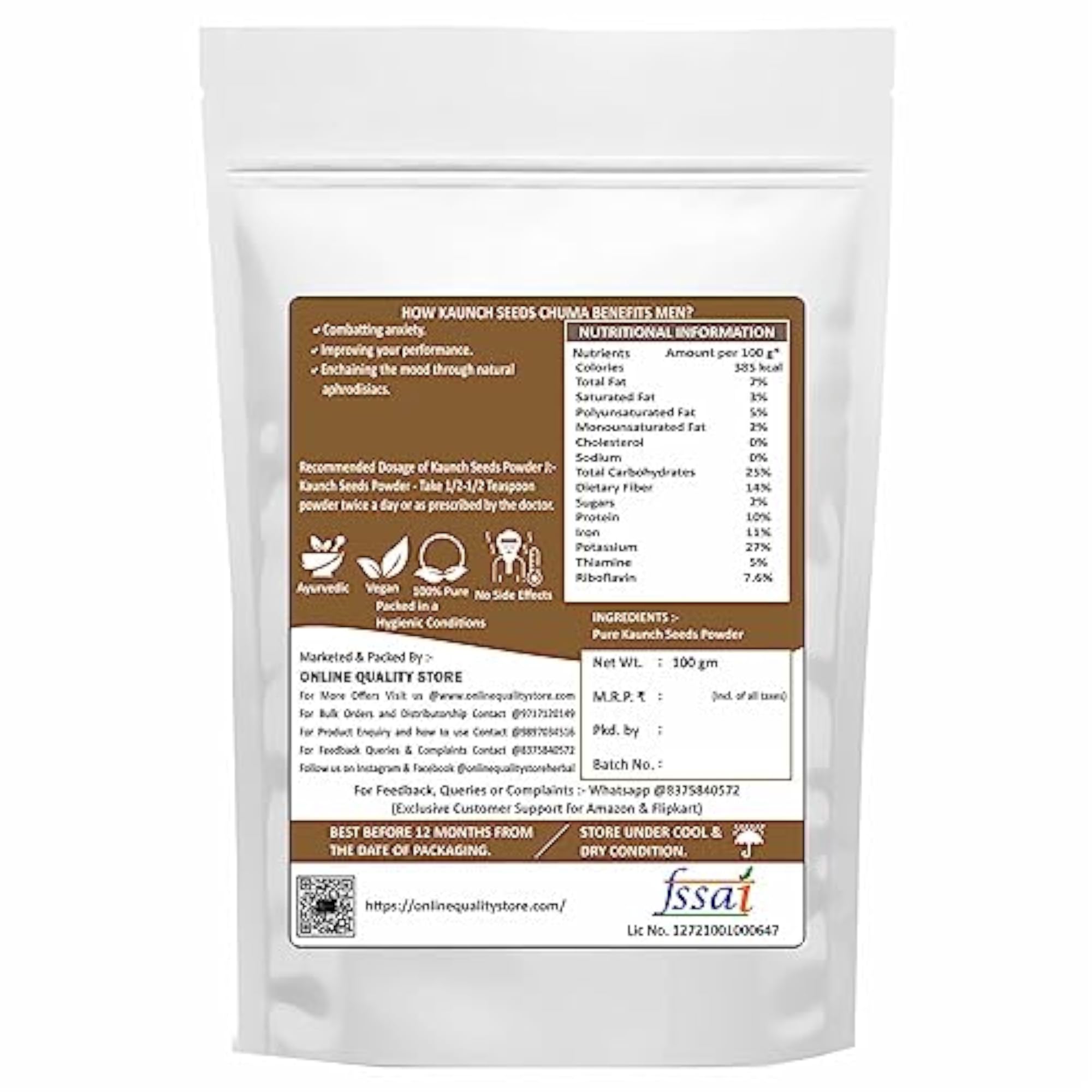 Kaunch Seeds Powder 100g for Vitality Boost