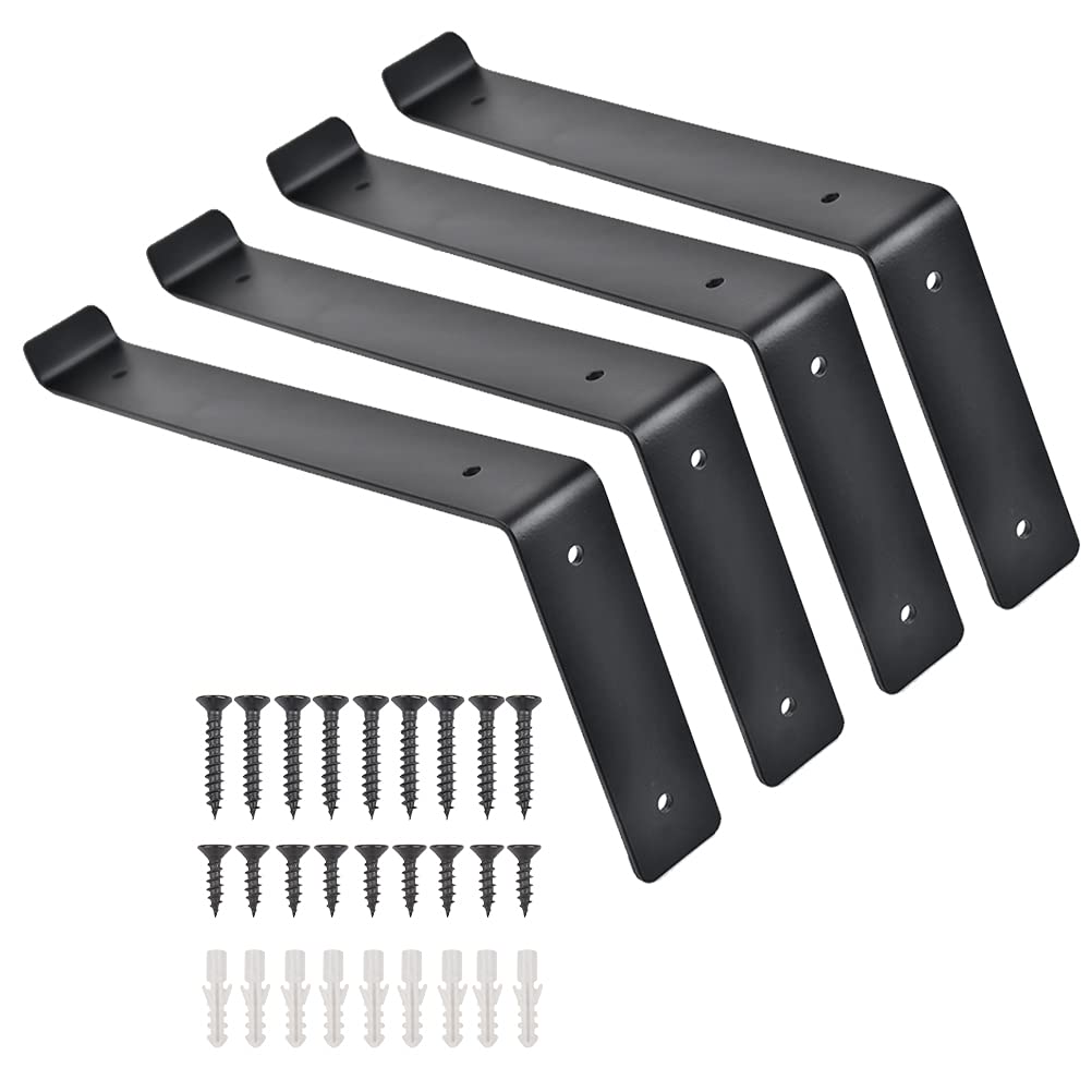 Buy TIMESETL 4 Pack Shelf Brackets, 7.87 Inch Heavy Duty Black Wall Bracket with Lip for
