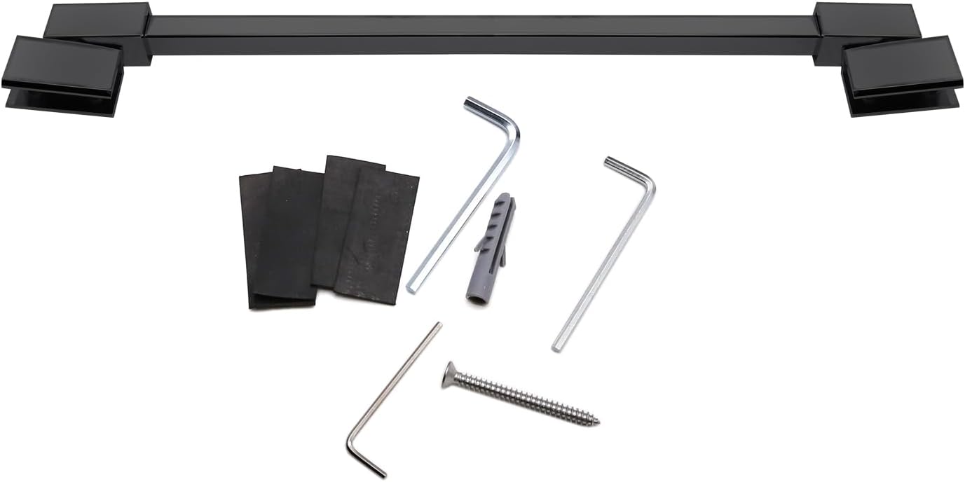 Stainless Steel Frameless Square Shower Door Fixed Panel Support Bar for 3/8″ to 1/2″ Thick Glass (Matte Black Finish)