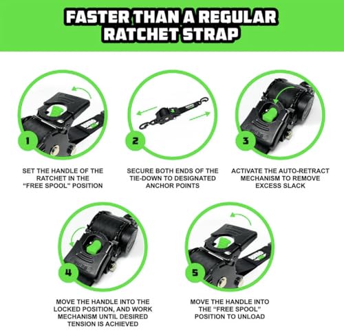 image for Rhino USA Retractable Ratchet Straps (2Pack) 2 Inch x 10 Feet (3,033lb