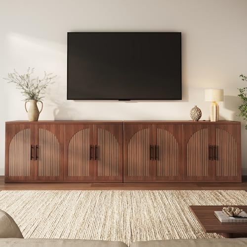 Image of MapleGrace 63 inch Fluted Buffet Cabinet, Walnut Credenza with Adjustable Shelf