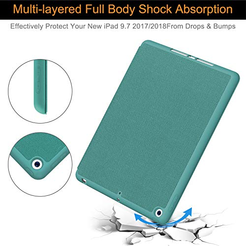 Soke Ipad 9.7 2018/2017 Case With Pencil Holder, Smart Ipad Case Trifold Stand With Shockproof Soft Tpu Back Cover And Auto Sleep/Wake Function For Ipad 9.7 Inch 5Th/6Th Generation, Lake Blue #TOP5