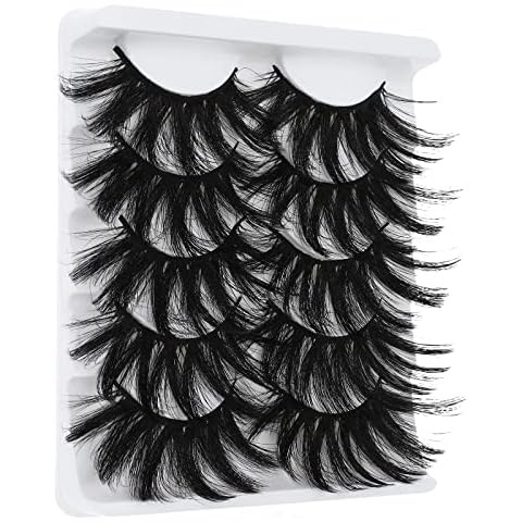Molain Multi-layered Lashes False Eyelashes Dramatic 25MM Faux Mink Lashes Pack 5 Pairs Wispy Long Thick Fluffy Strip Eye Lashes (style#26) Cover