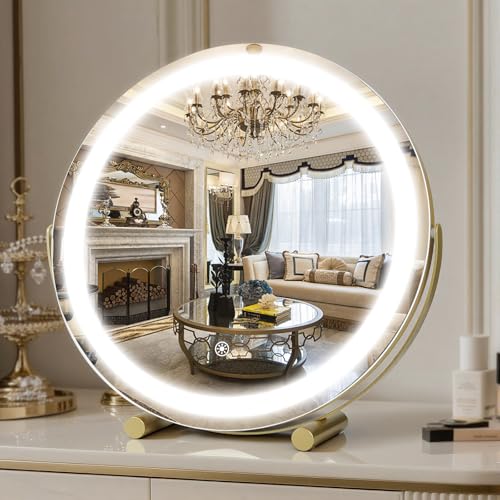 Espejo de maquillaje redondo con luces LED, 18 pulgadas