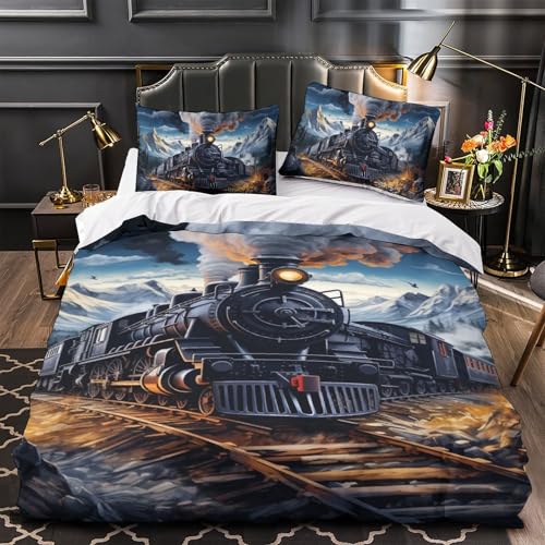 Sets de housses de couettes train 3D microfibre super douce 140x200cm