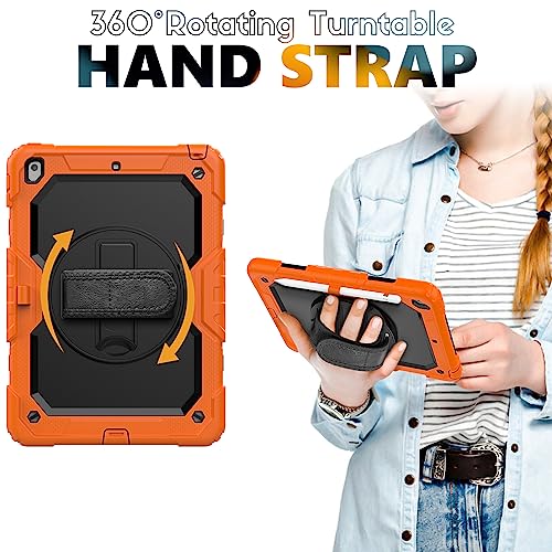 SIBEITU Case Compatible with iPad 9th/8th/7th Generation with Screen Protector Pen Holder, iPad Case 10.2 Inch, Heavy Duty Protection Cover W/Stand Hand Shoulder Strap for iPad A2602 A2197