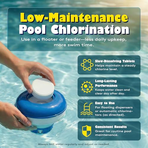 Image of 3 Inch Chlorine Tablets 50 lbs, 99% Trichlor, 90% Available Chlorine, Slow Dissolving Stabilized Pool Sanitizer, Kills Bacteria & Controls Algae for Swimming Pools - 50 Pound