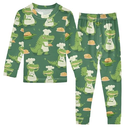 Cartoon Pajamas Set Crocodile Chef Green Long Sleeve PJs Cotton Jammies Sleepwear Top and Pants - Main Image