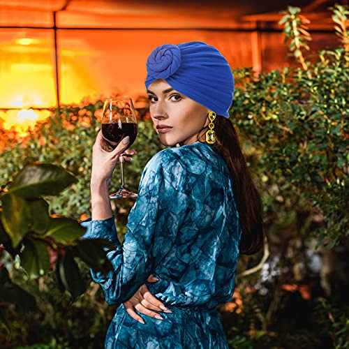 4 Pieces African Pattern Headwrap Pre-Tied Bonnet Turban Knot Beanie Cap Headwrap Hat (Green, Yellow, Blue, Camel)