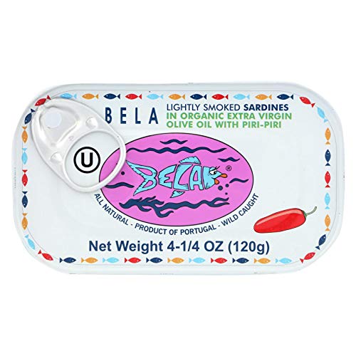 Bela - Olhao Sardines in Cayenne Pepper Sauce - 4.25 oz - Case of 12 - Gluten Free - Dairy Free - Wheat Free -