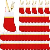 70 Pcs Christmas Sock Silverware Holders Mini Christmas Stocking Tableware Holders Small Stocking Ornament for Knife Spoon Fork Storage Xmas Tree Dinner Table Party Decor (Classic Style)