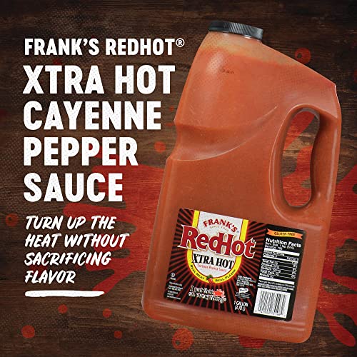 Frank's Redhot Xtra Hot Cayenne Pepper Hot Sauce, 1 Gal - One Gallon Of Extra Hot Cayenne Pepper Hot Sauce With 3X The Heat, Best For Wings, Pizza, Sides, Snacks, Bar Bites And More #TOP4