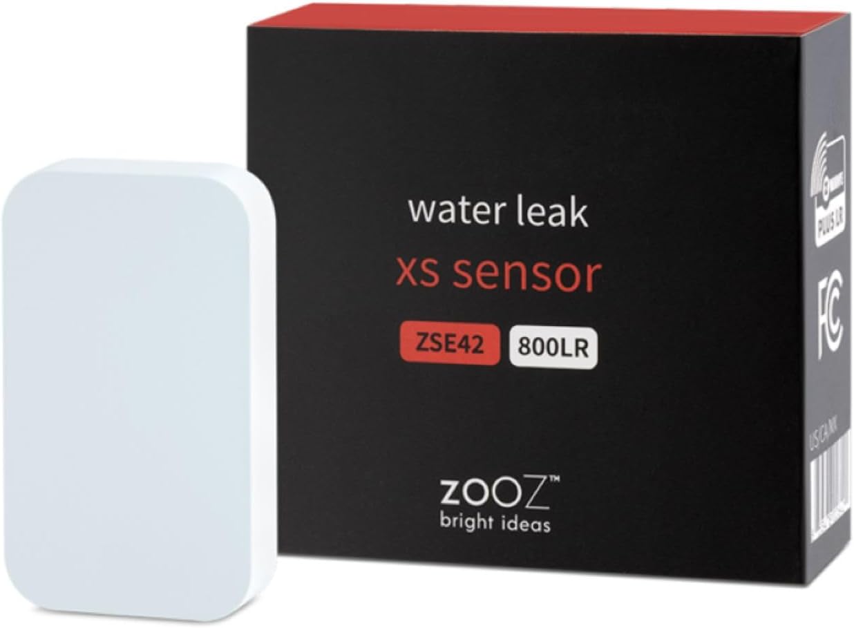 Zooz 800 Series Z-Wave Long Range Water Leak XS Sensor ZSE42 800LR for for Smart Flood Prevention. Hub Required (Sold Separately). Compatible with SmartThings, Hubitat, and Z-Box Hub.