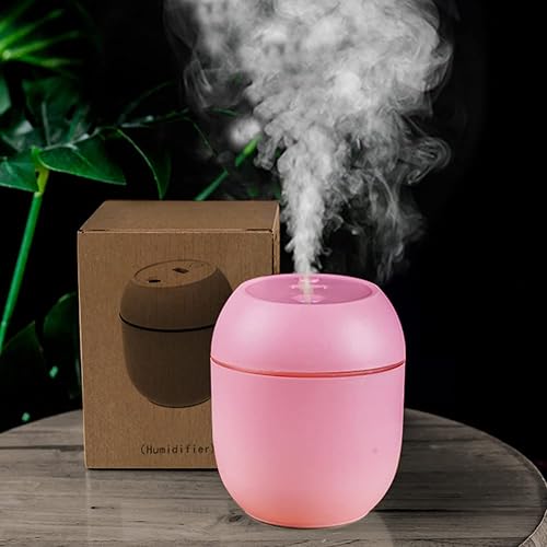 Mini humidificador USB de 8.5 fl oz para coche, difusor de aceite esencial con luz LED colorida, 2 modos, nebulizador USB para el hogar (rosa)
