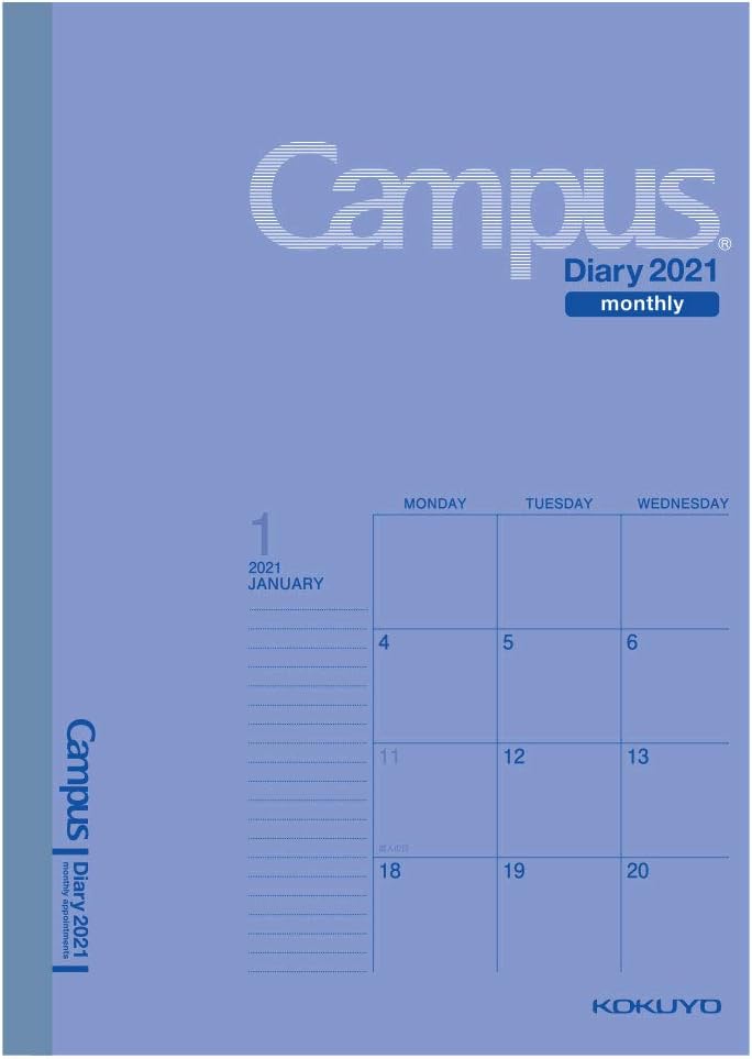 Kokuyo Campus Diary Notebook 2021 A6 Monthly Type, Blue (ニ-CMB-A6-21)