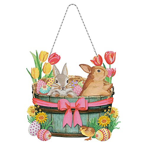 ZOYIEP 5D Ostereier Kleiner Hase Ostern Diamond Painting, DIY Kaninchen Diamant Painting Set Türschmuck Ostern Wanddekor Anhänger für Kinder Kunst Handwerk Geschenk (A) Cover
