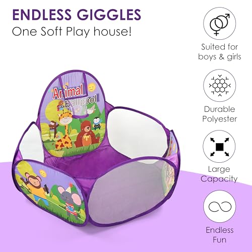 Image of BabyGo Kids Animal Basketball Ball Pool for Kids, Play Tent House for 2+ Year Old Girls and Boys, Ball Pit for Kids, Spacious, Lightweight, Portable & Easy to Set Up (Purple) (No Balls)
