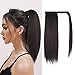 FESHFEN Straight Ponytail Extension 16 inch Natural Long Ponytails Wrap Around Clip in Hair Piece Synthetic Hairpieces for Women Girls, Dark Brown