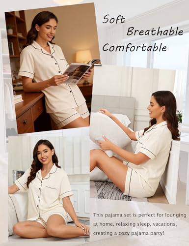Image of SWOMOG Womens Button Down Pajamas Set Short Sleeve Sleepwear Bride Soft Pj Lounge Sets XS-3XL