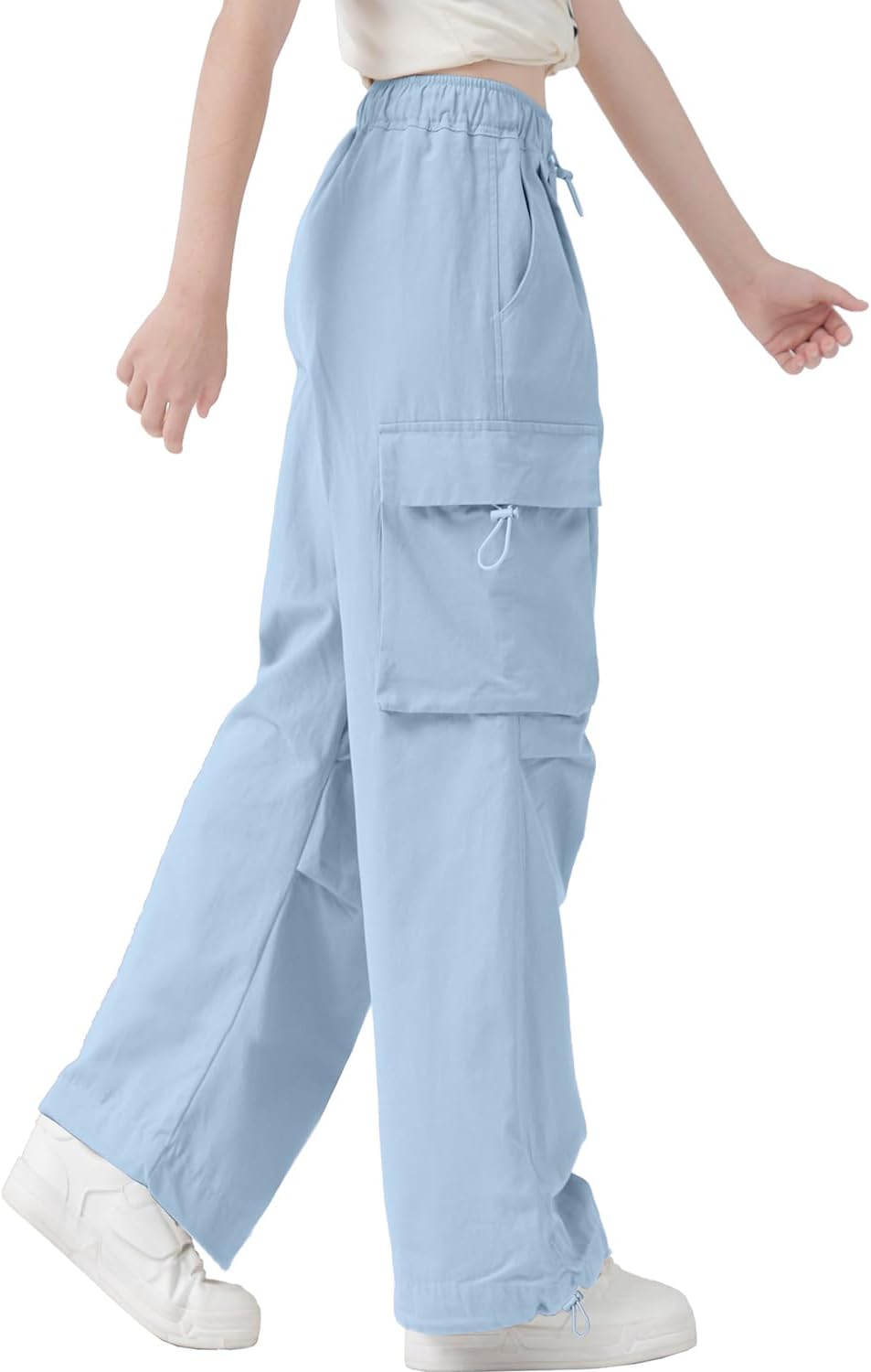 AOWKULAE Girls Cargo Pants Casual Drawstring Jogger Sportswear Parachute Pants - Image 4