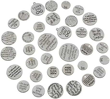 34Pcs Word Charms Pendants Engraved Motivational Charms Pendants Jewelry Making Accessories for DIY Necklaces, Bracelets, Bangles, Key Chains
