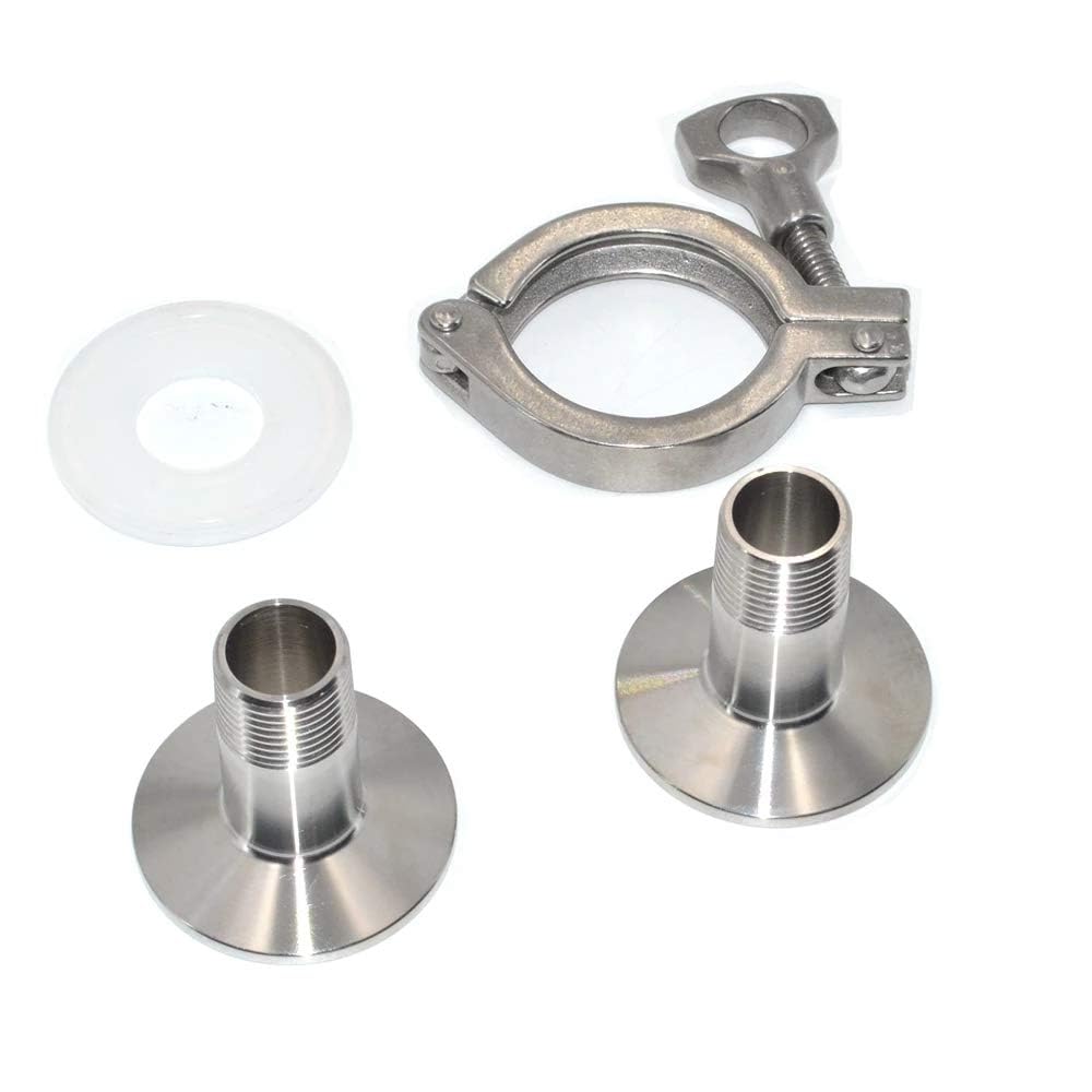 Beduan Raccordi per tubi sanitari filettati maschio in acciaio inox 3/4 di pollice NPT Tri morsetto Tri Clover Set TC(Dimensioni tubo: 3/4 "MPT DN25)