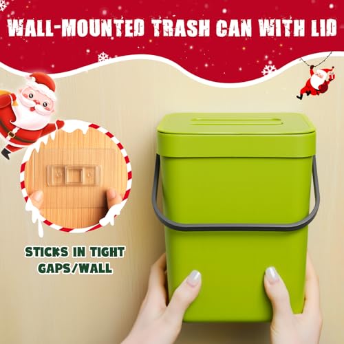 Image of Kitchen Waste Bin with Hooks 5L, Indoor Kitchen Sealed Under Sink for Kitchen, Food Waste Bin for Countertop (DarkGreen)