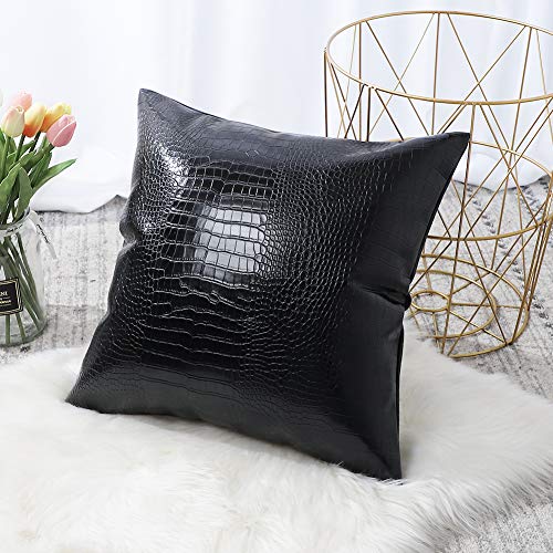OTOSTAR Krokodilmuster PU-Leder Kissenbezug Dekorativen Wasserdicht Kissenhülle Moderne Minimalist Kissen Fall für Sofa Schlafzimmer Balkon Garten 45x45cm Schwarz
