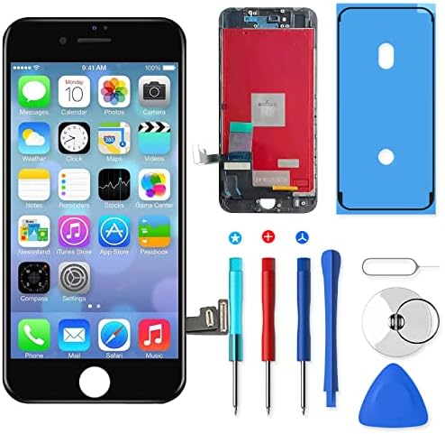 QTlier iPhone 7 Screen Replacement,LCD Display and Touch Screen Digitizer Replacement Frame Assembly with Repair Tool Kit(Black, 4.7Inch, for iPhone 7)