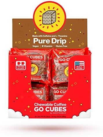 GO CUBES Energy Chews, Pure Drip Coffee Flavored, 4Count energy chews (20 Pack)