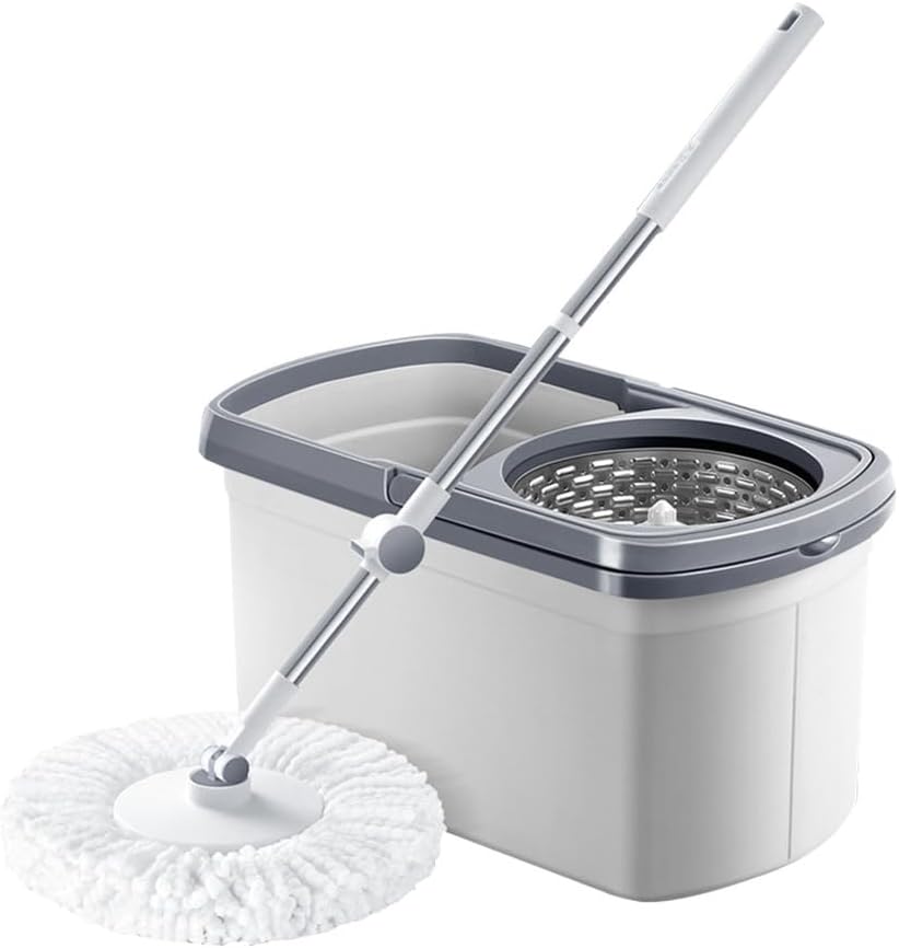 360° Rotating Spin Mop and Foldable Bucket Set, with Wringer System Extended Stainless Steel Handle for Home Floor Cleaning Use for All Floor Types