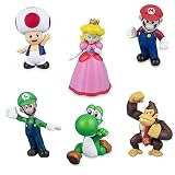 Super Mario Cake Toppers 6 figuras de acción de Mario para tartas de cumpleaños, decoración de cupcakes, suministros de fiesta de Mario para fanáticos de Mario