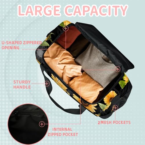 Artistic Sunflowers Travel Duffle Bag - Waterproof weekend luggage bag, men's sports and fitness bag, delivery hospital storage bag, overnight luggage bag with pull rod cover4