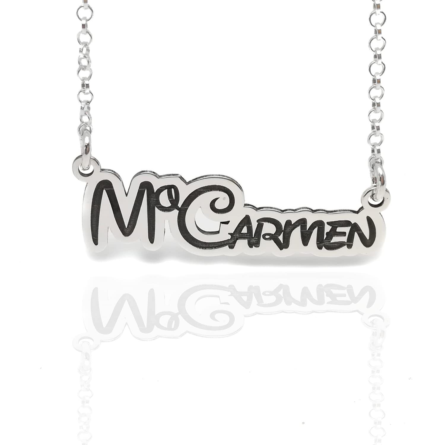 Collar con Nombre para Mujer Personalizado en Plata de Ley 925/1000. Colgante con Nombre. Regalo Día de la Madre. Colgante Mujer. Modelo M.Carmen