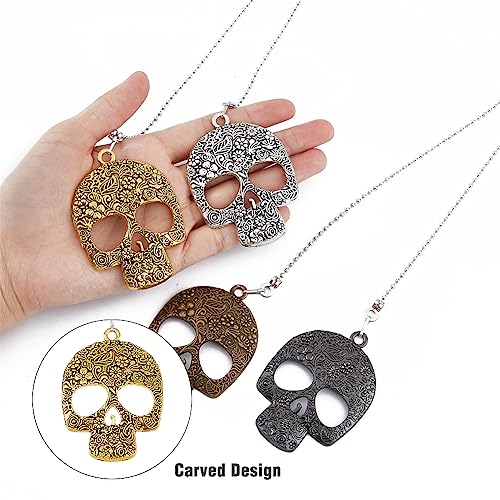 Image of 4pcs 15.39Inch Alloy Skull Ceiling Fan Pull Chain 44mm Pendant Retro Fan Zipper and Ball Chain Connector Metal Extension Chain for Bathroom, Bedroom, Living Room Lighting Decoration