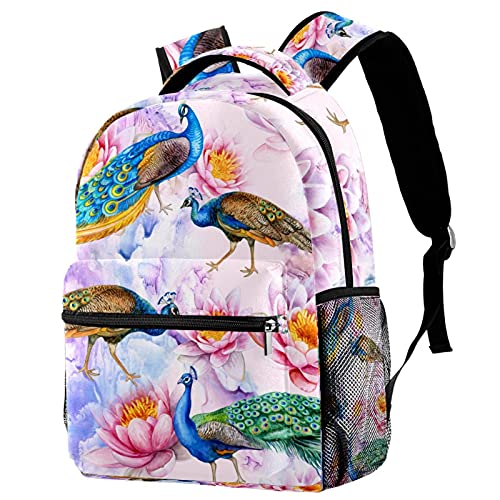 Sac à dos de voyage loisirs paon lotus grand format avec porte-bouteille