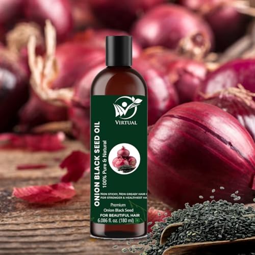 Image of VIRTUAL Pure Essential Oil For Stronger Hair, Body Skin Care, Moisturising Dry Skin, Eyelash & Nails Cold Pressed Oil With No Mineral & Silicones (180ml) (Onion Oil)