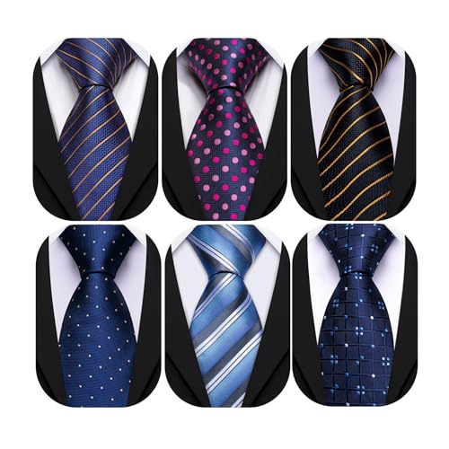 Image of Barry.Wang Mens 6 PCS Ties Silk Striped Paisley Check Floral Necktie Silky Woven Wedding Business Party Ties 3.34 inch