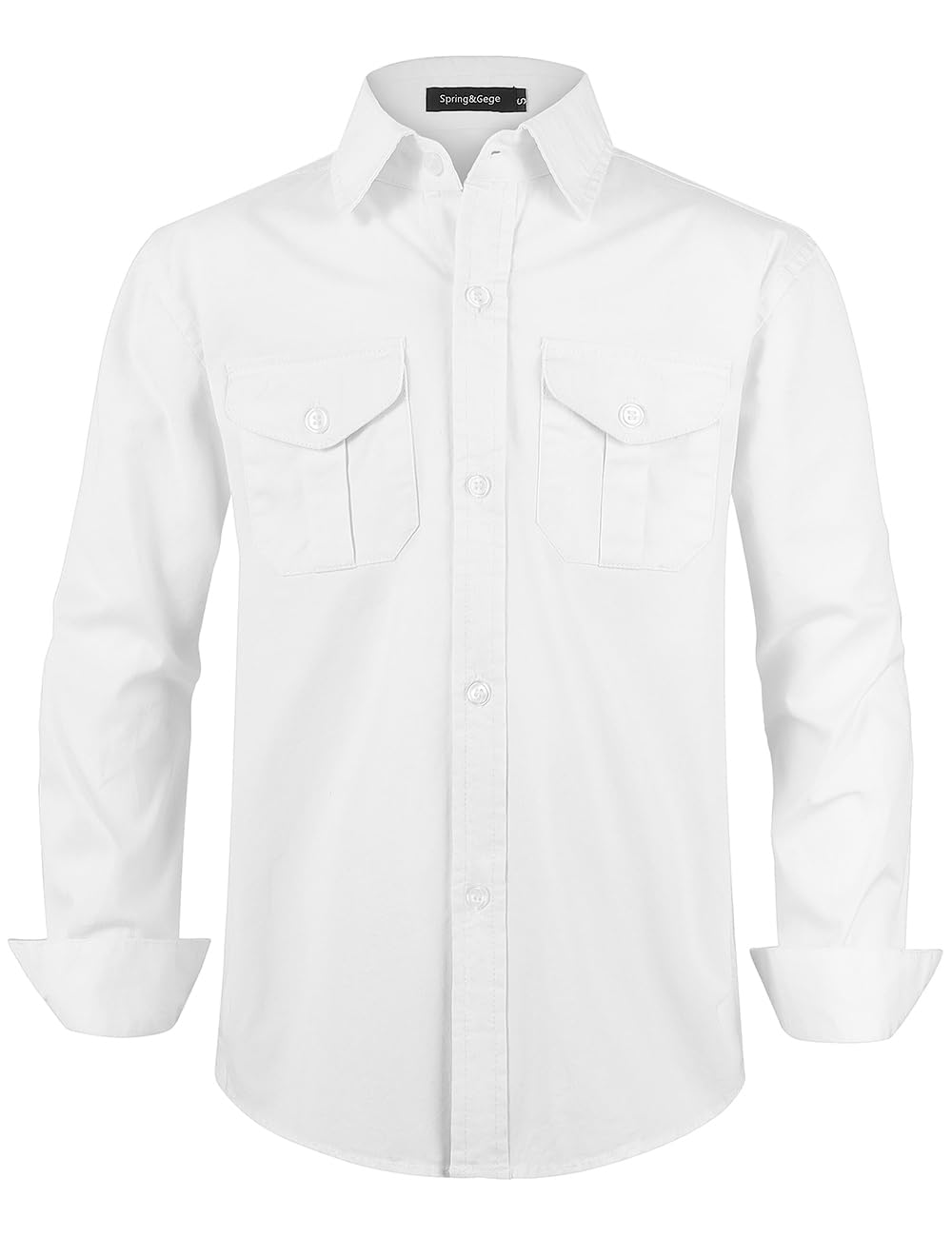 Spring&Gege Camisas de manga larga con botones de algodón tejido dos bolsillos camisas para niños