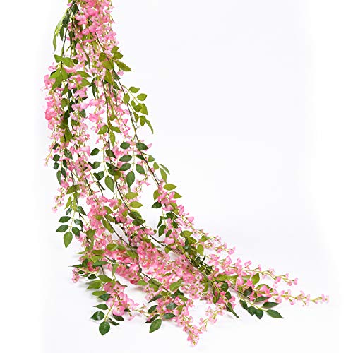 Lvydec Wisteria Artificial Flowers Garland, 4 Pcs Total 28.8Ft Artificial Wisteria Vine Silk Hanging Flower For Home Garden Outdoor Ceremony Wedding Arch Floral Decor (Pink) #TOP6