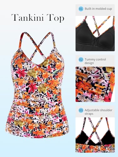 Image of RELELCIGA Women's Tankini Top V Neck Ruched Tummy Control Bathing Suit Top