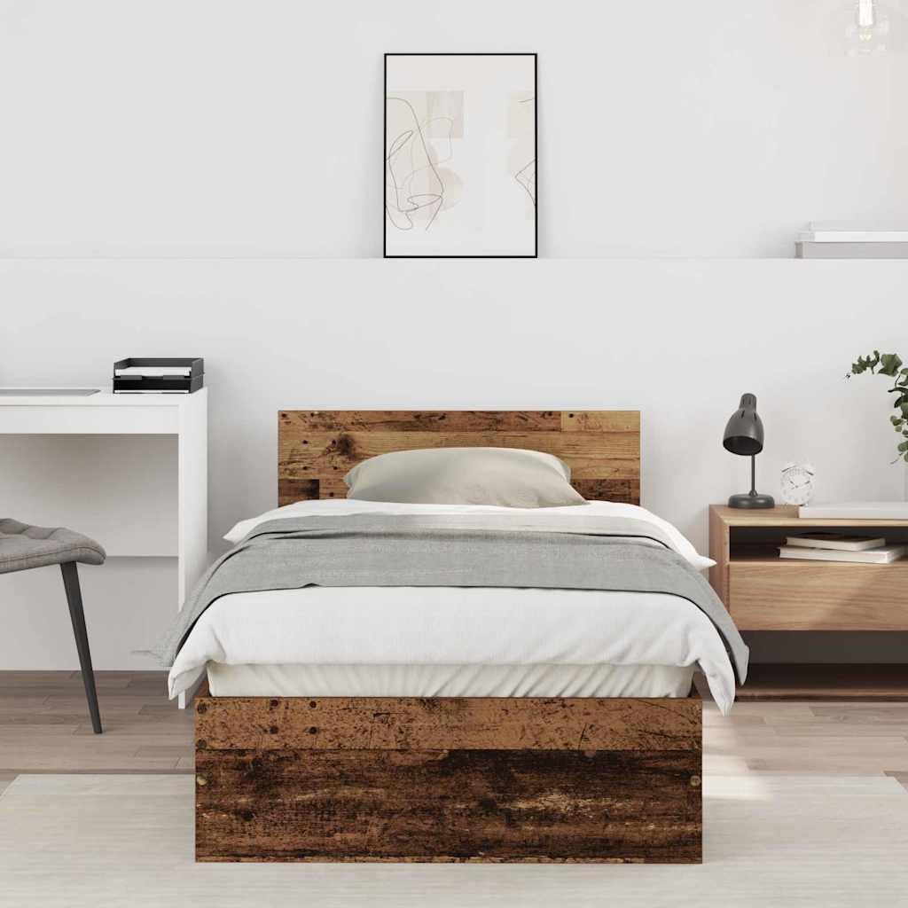 Marco de Cama con Cabecera de Madera Rústica 75 x 190 cm, Estructura Moderna y Resistente con Acabado Mate, Diseño Contemporáneo para Dormitorio, Fácil Ensamblaje